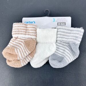 Carter's Chenille Socks Unisex 0-6M Multi Color 3PK Striped Solid Ankle Booties